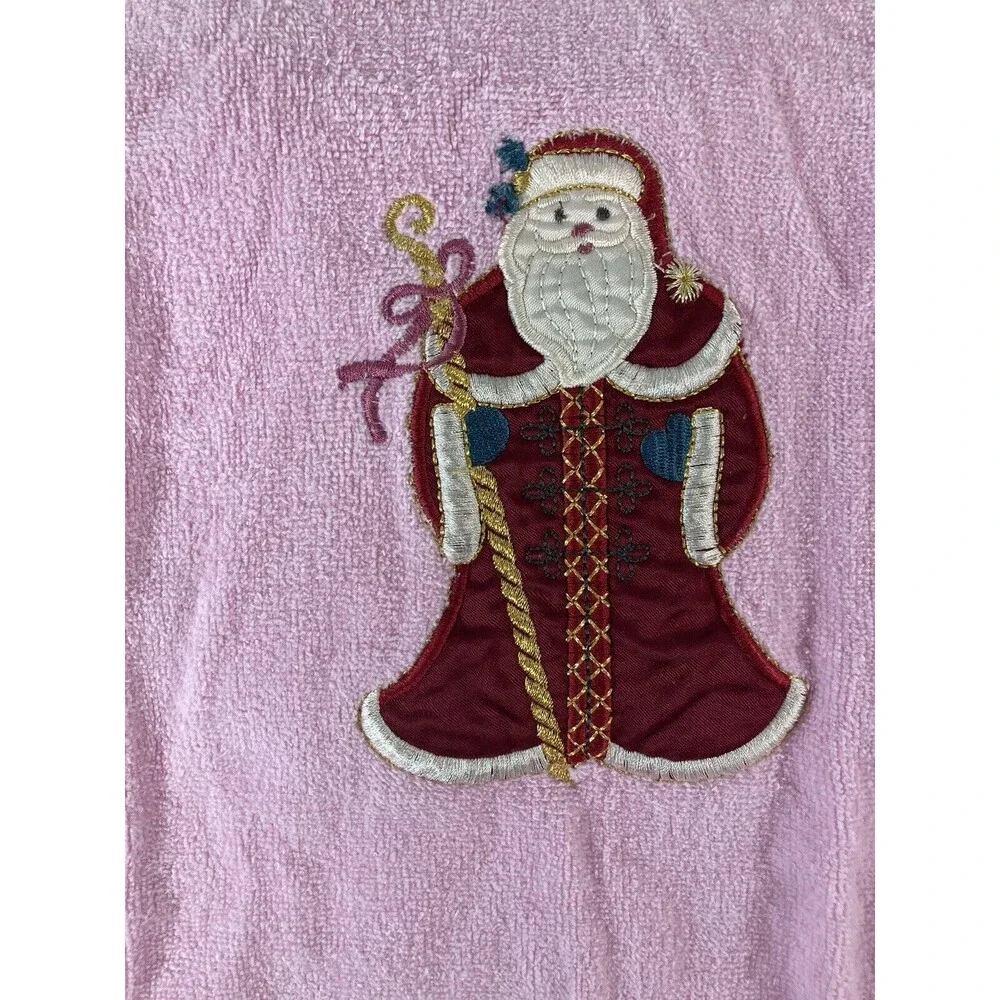 Vtg Christmas Santa Towels Pink Bath & Hand Towel & Washcloth Made In Thailand